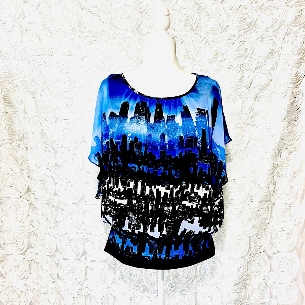 Style & Co Unique Top With A Vibrant City Print